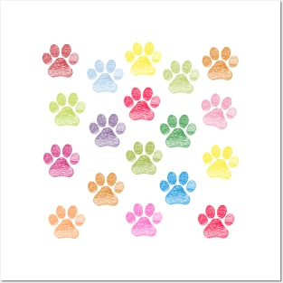 Cute doodle hand drawn colorful paw prints Posters and Art